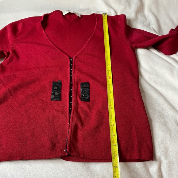 Red Cardigan Fitted Silhouette Metal Accents Multi Media Design - Picture 8 of 11